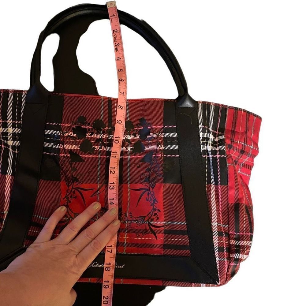 Victoria Secret Red black plaid tote bag purse - Picture 5 of 8